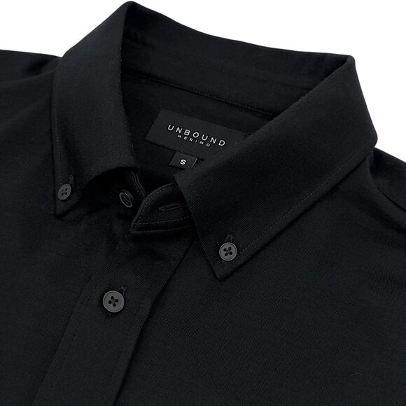 Unbound Merino Men's Long Sleeve Button Down Shirt Black Small *Flaws - Picture 1 of 15